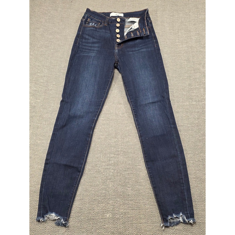 KanCan Jeans Women Dark Wash Button Fly High Rise‎ Distressed Ankle Skinny Jeans